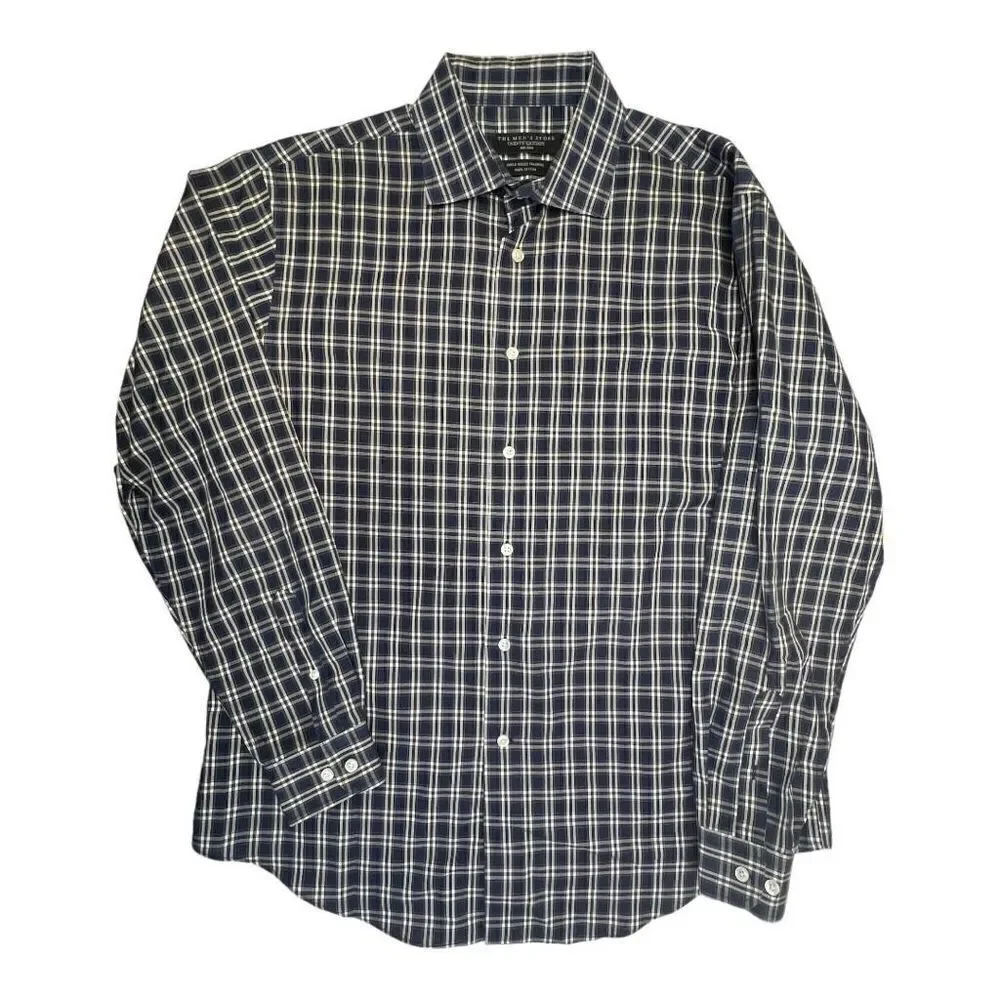 The Men's Store Bloomingdale's Blue Plaid Button Up Shirt Size XLarge Cotton